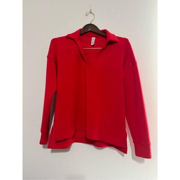 Spanx Women's Air Essentials Polo Tunic Top Red Size Medium Long Sleeve - Picture 1 of 9
